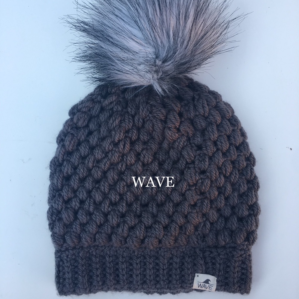 WAVE custom designed puff beanie with faux fur pom